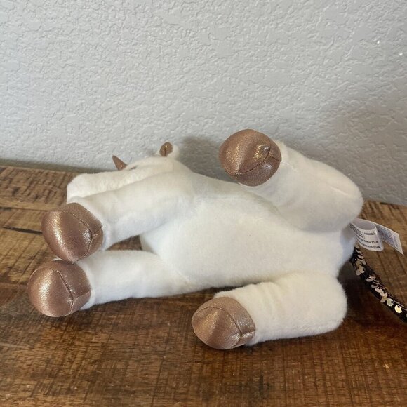 Aurora Shimmers Rose Gold Flippy Sequins White Unicorn Stuffed Animal Plush 12" - Picture 5 of 7